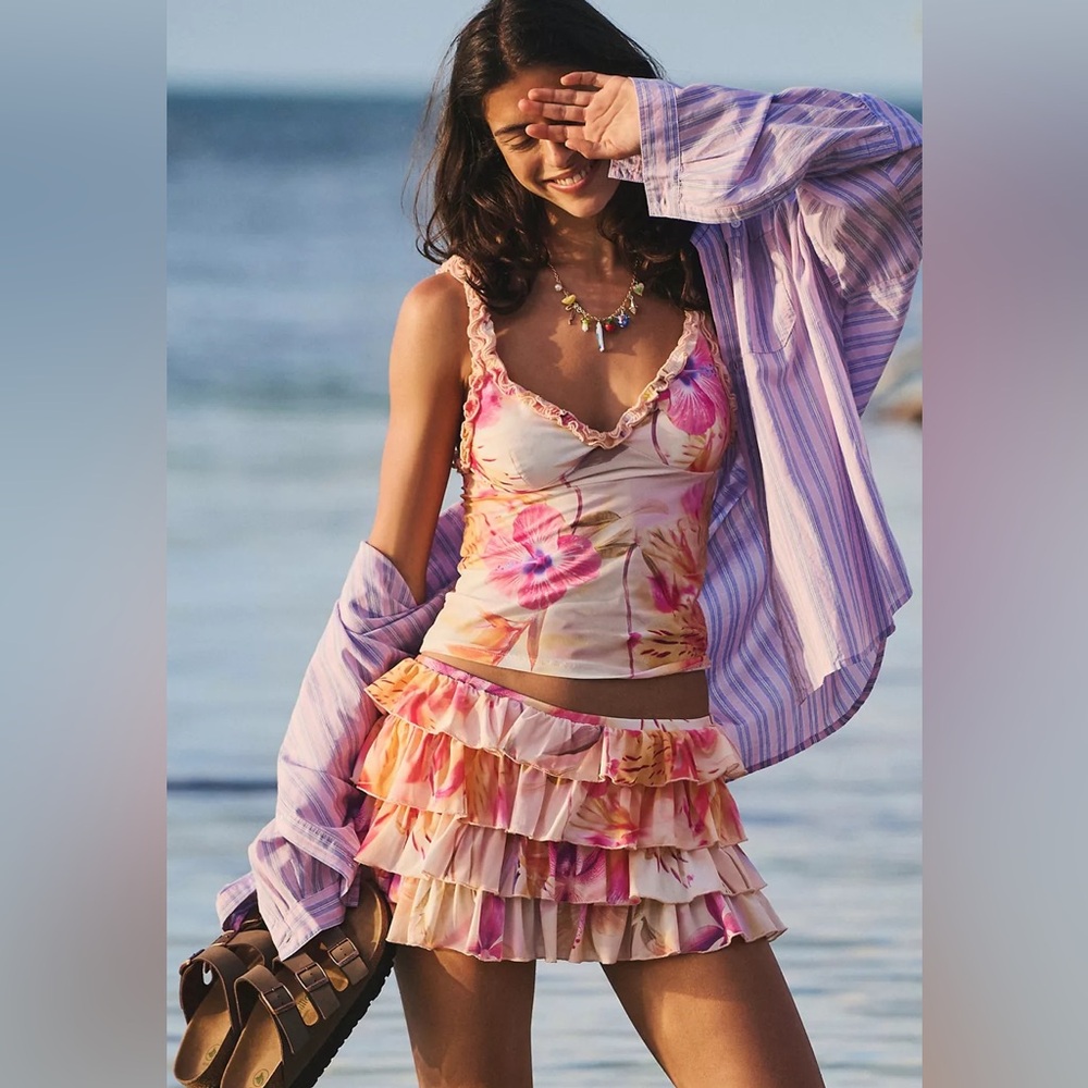 Urban Outfitters Ruffle Trim Floral Skort NWT